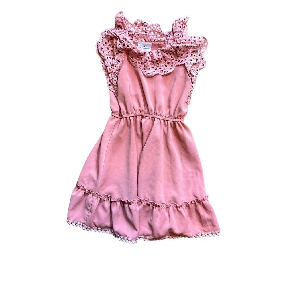 Girls Pink Summer Lace Sleeve Dress